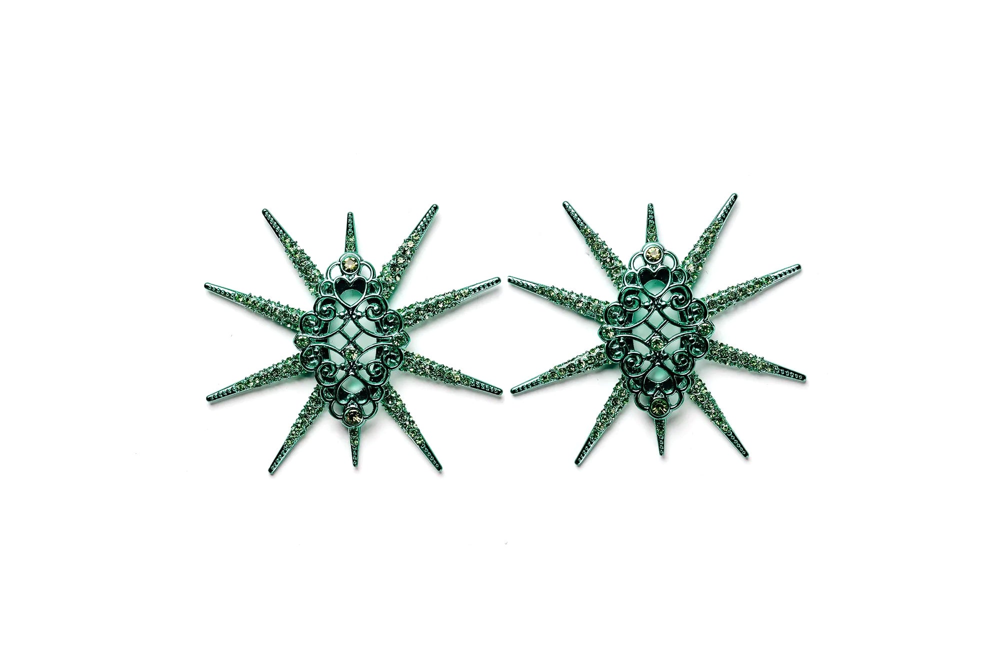 Star Studded Starbust Statement Green Drop Earrings