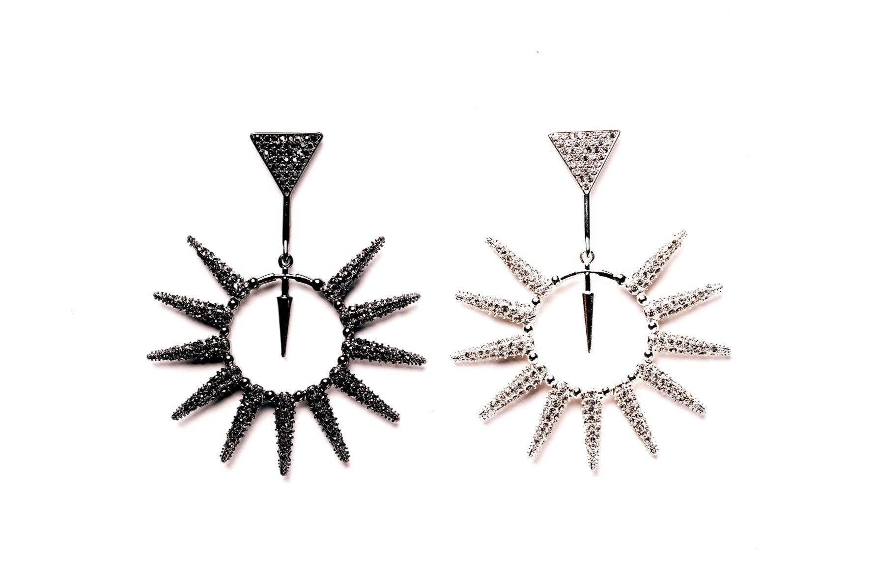 Glitzy Rebel Spiked Silver Crystal Drop Earrings