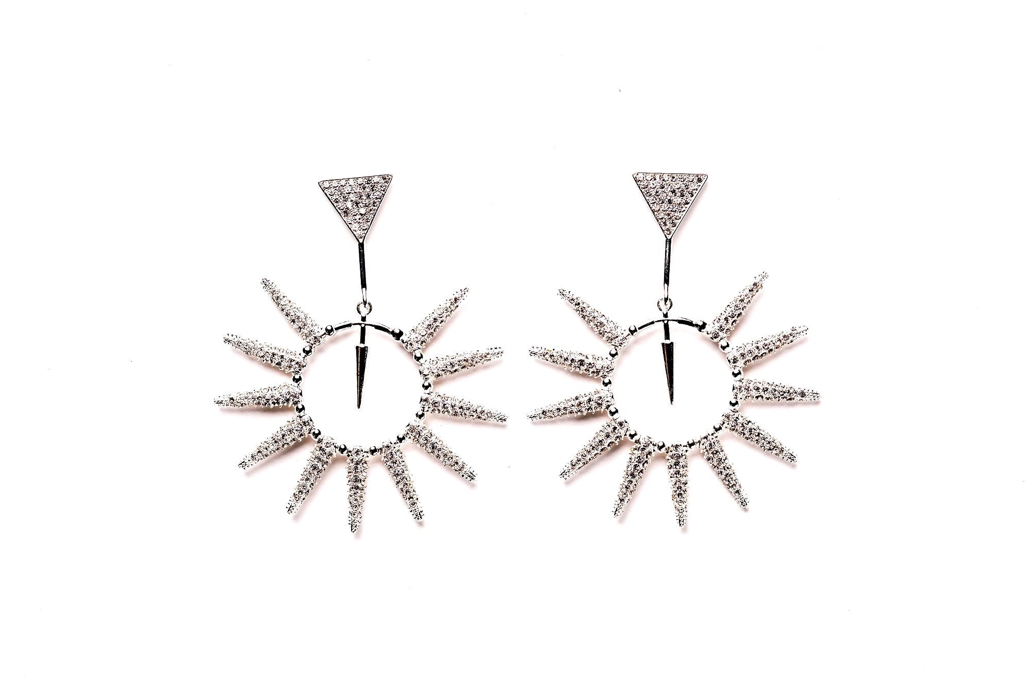 Glitzy Rebel Spiked Silver Crystal Drop Earrings