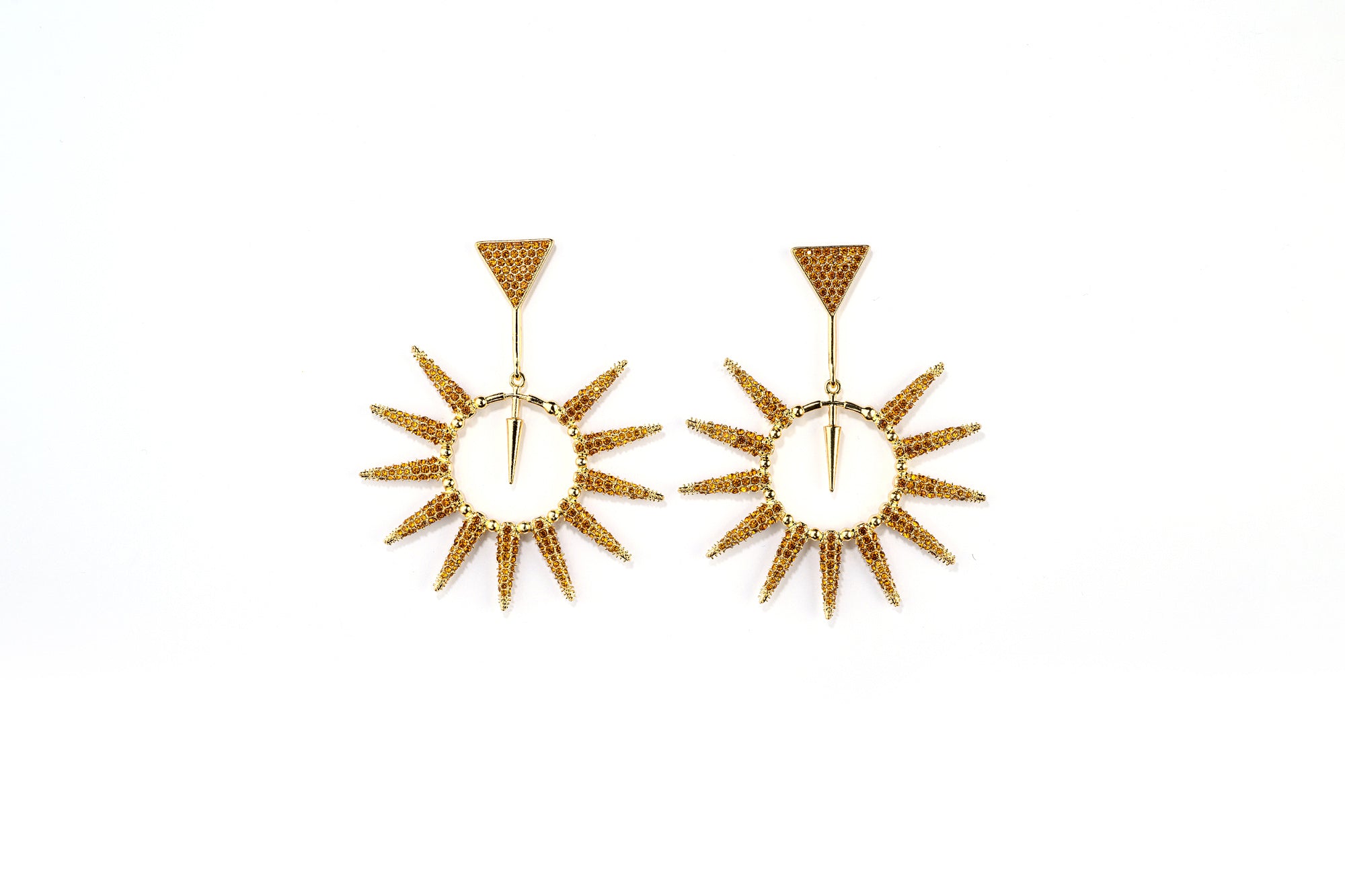 Glitzy Rebel Spiked Gold Crystal Drop Earrings