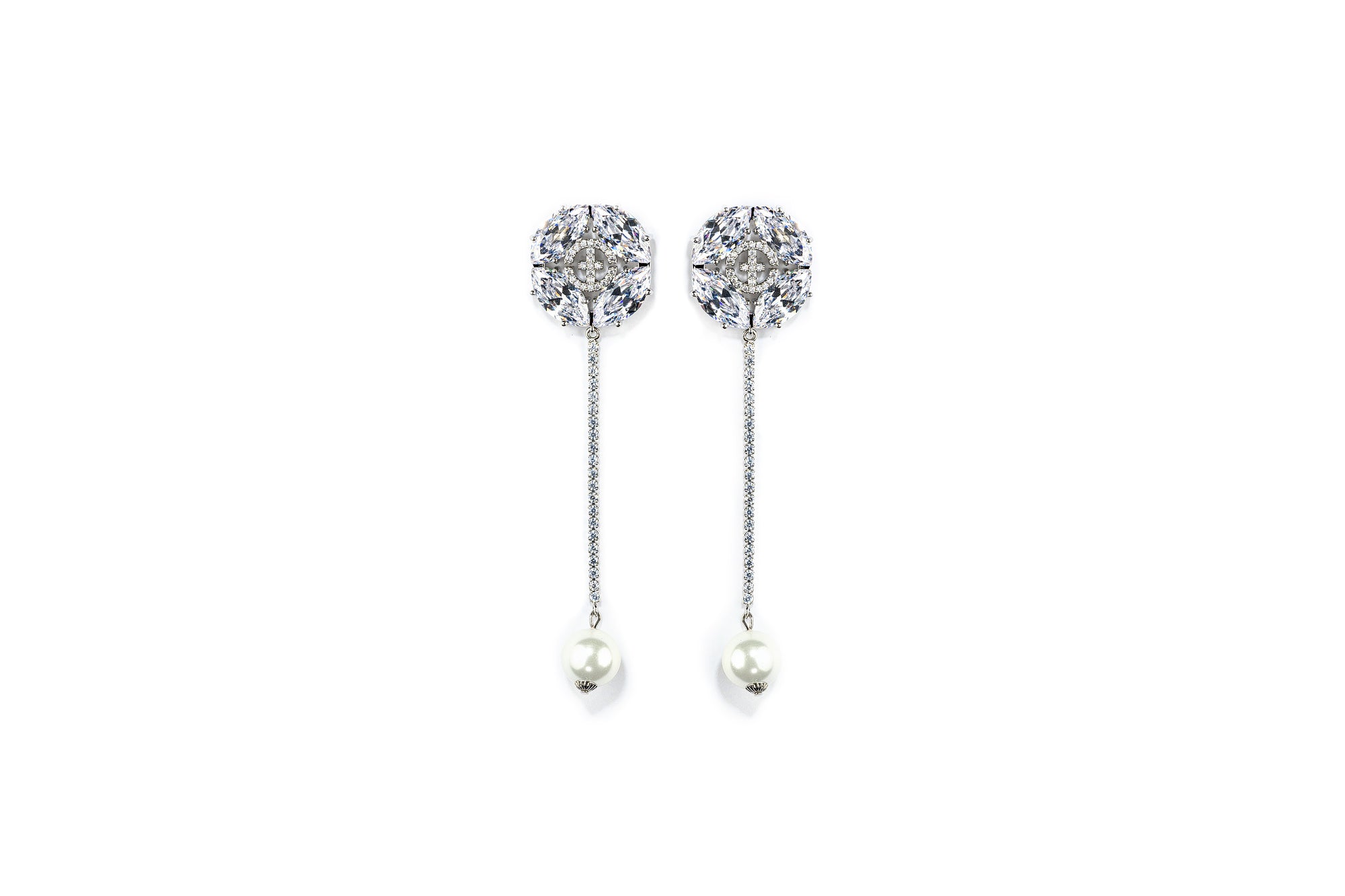 So Kay Diamond Pearl Silver Drop Bridal Earrings