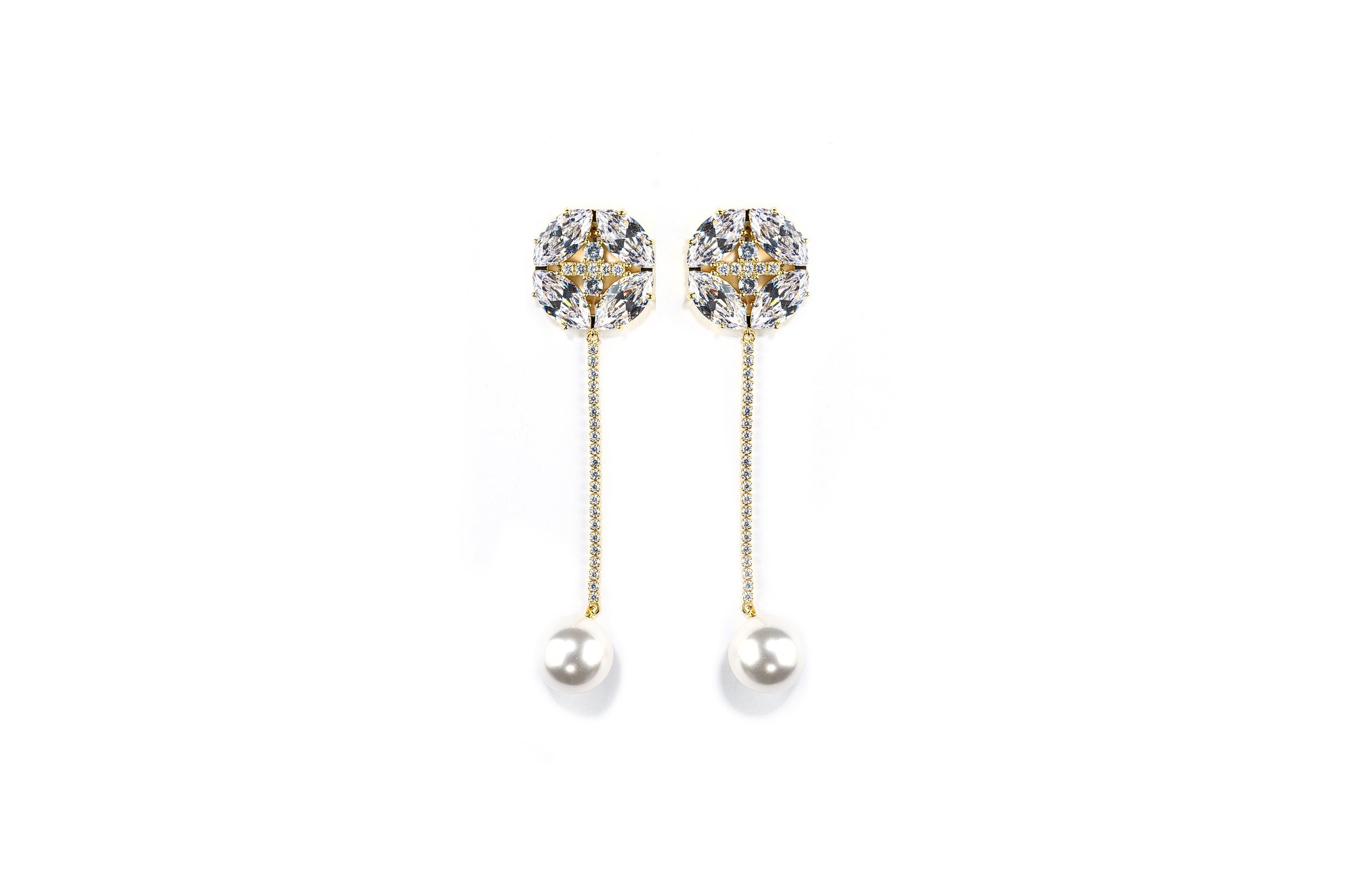 So Kay Diamond Pearl Gold Drop Bridal Earrings