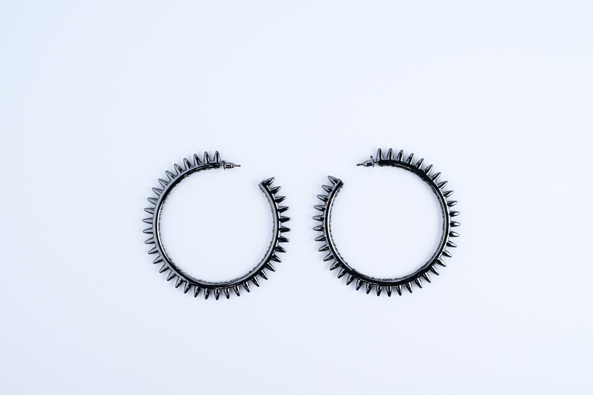 Glitzy Peace Black Spiked Hoop Earrings 