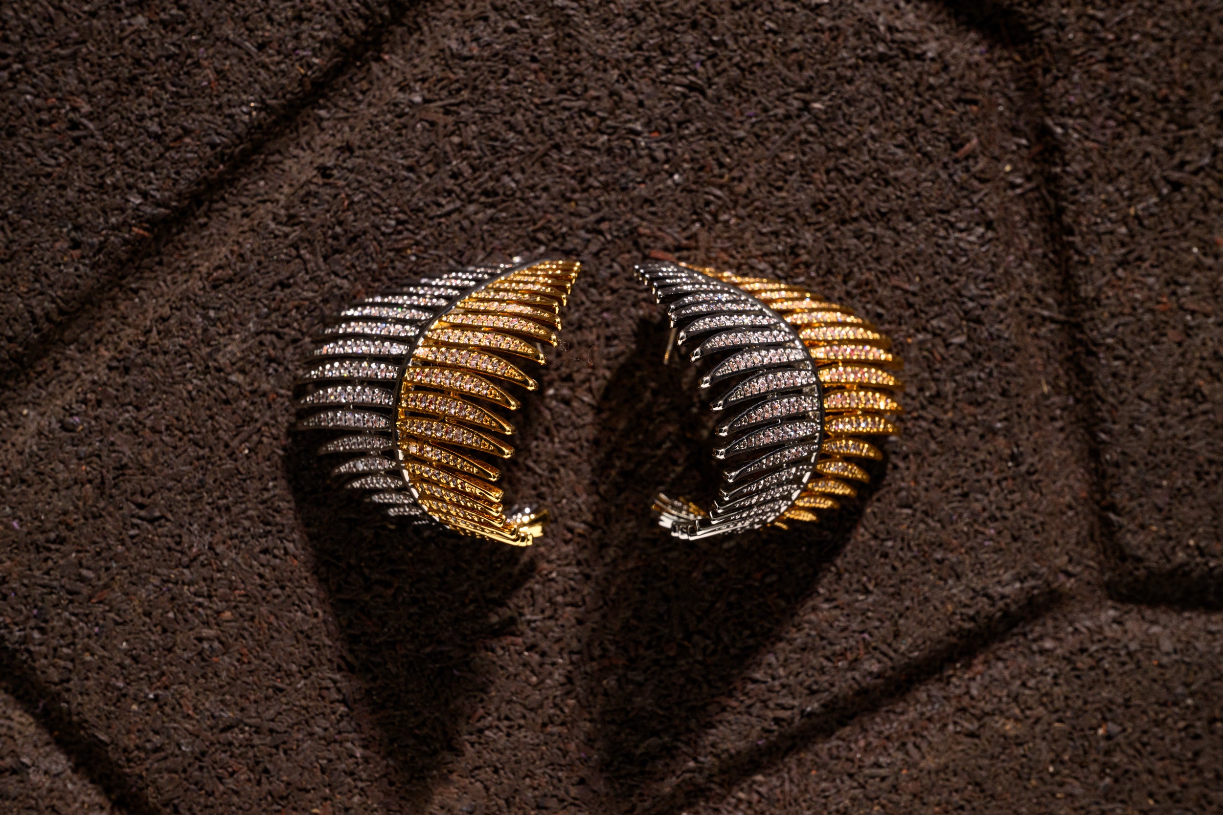 Palmier Leaf Crystal Statement Earrings Two-Toned Plated XL