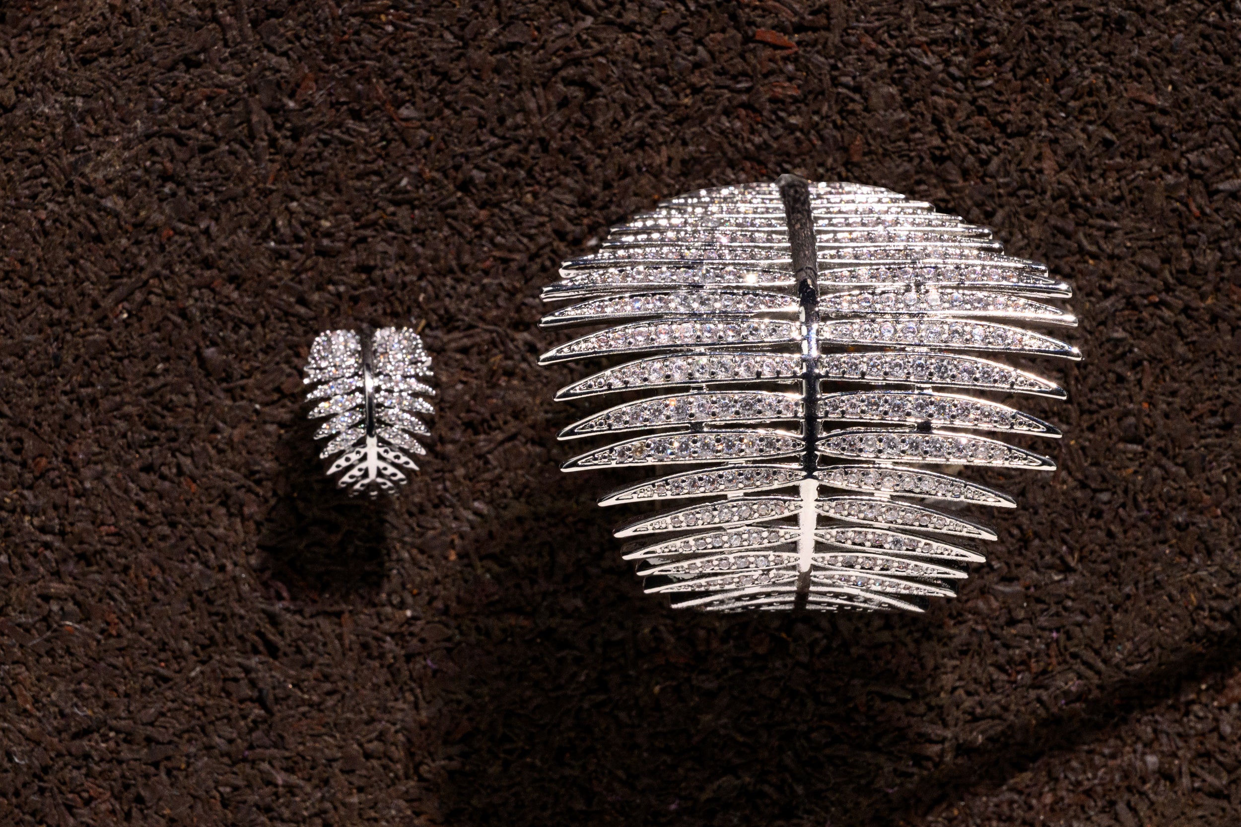 Palmier Leaf Crystal Statement Earrings Silver Plated XL and Petite