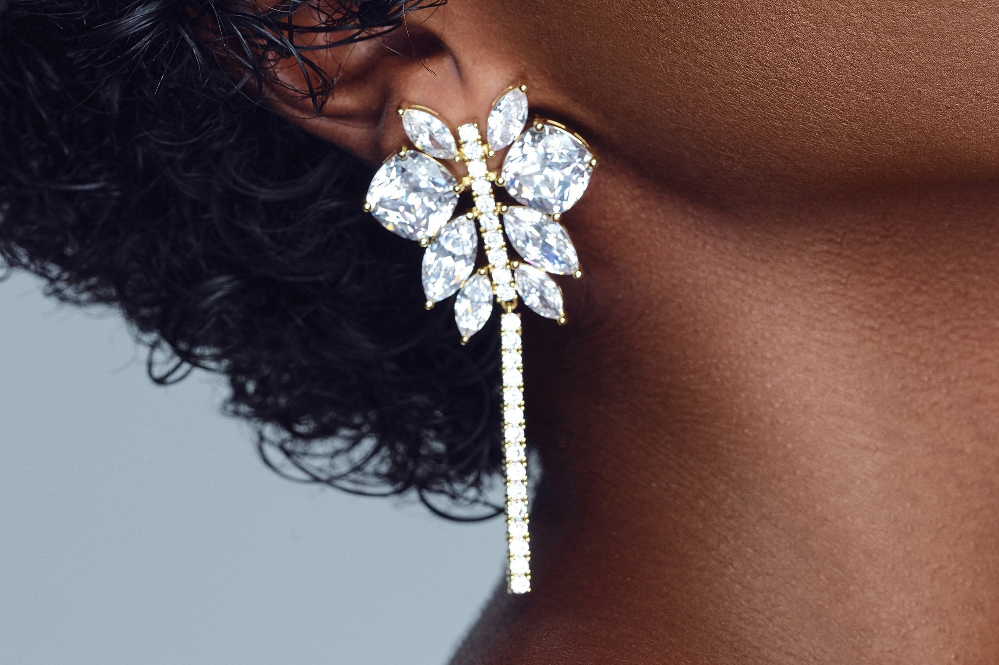 Ptera Statement Earring - Cubic Zirconia Drop Earrings Gold